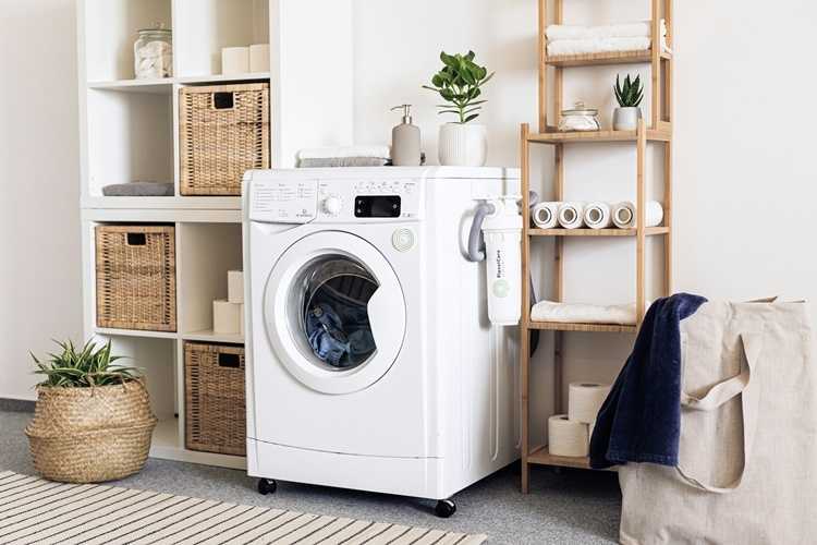 An organized laundry room with modern appliances and smart storage solutions